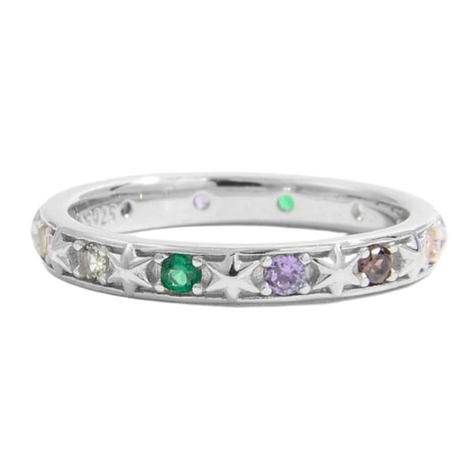 925 Sterling Silver Rainbow CZ Ring