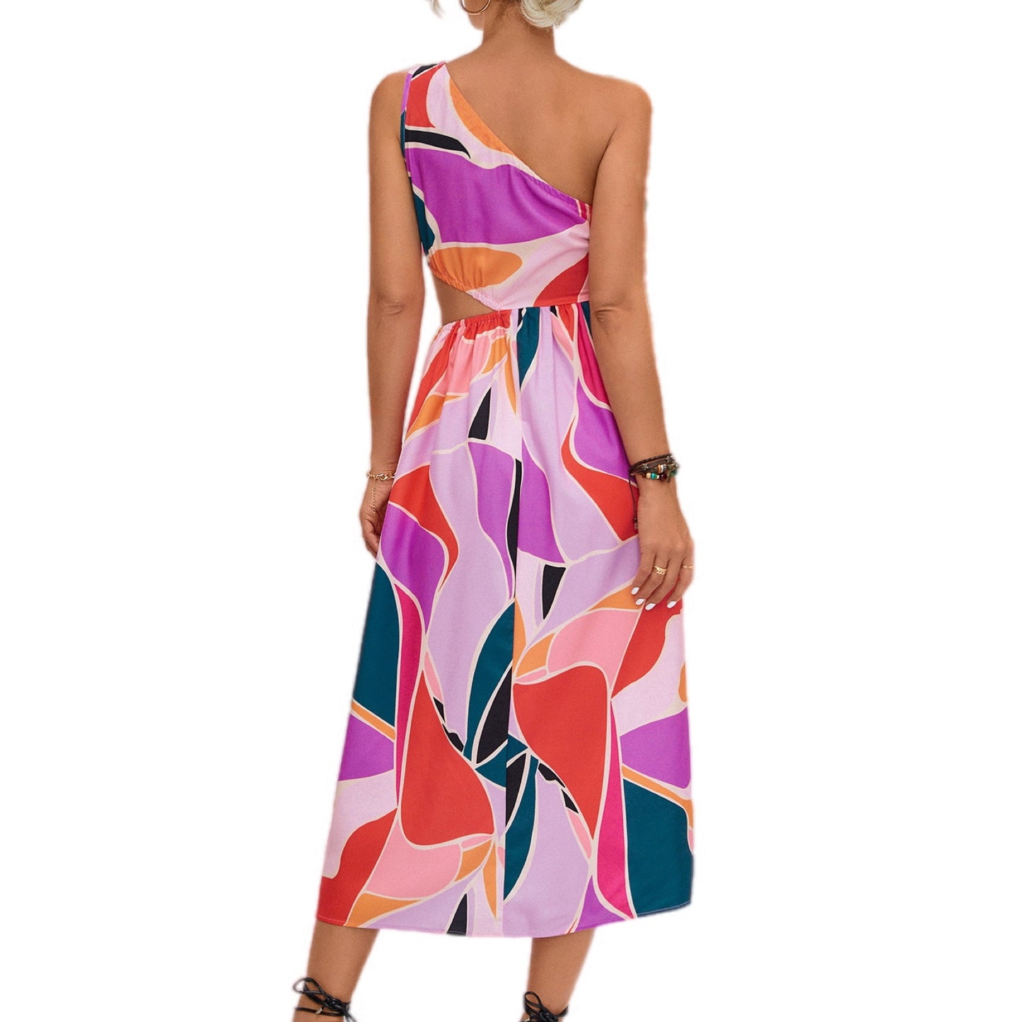 Abstract Print Sleeveless Midi Dress