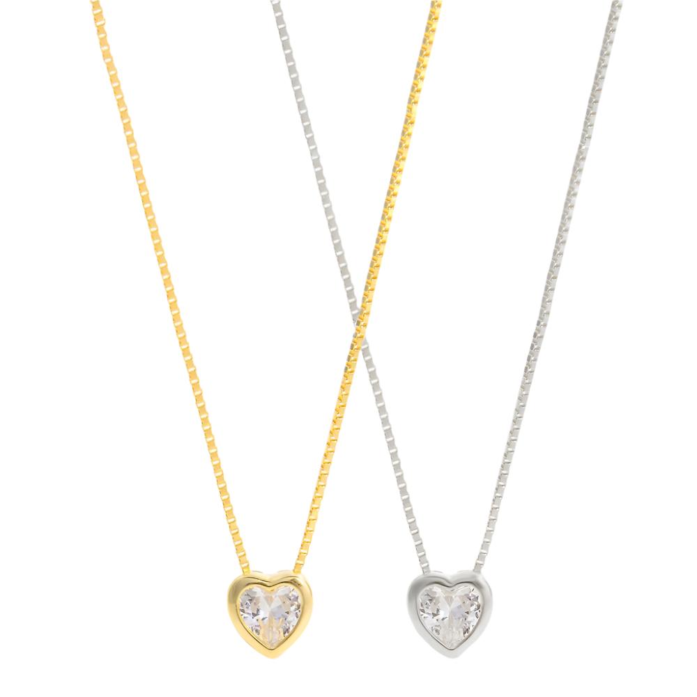 Gold Vermeil or .925 Sterling Silver CZ Heart Charm Necklace