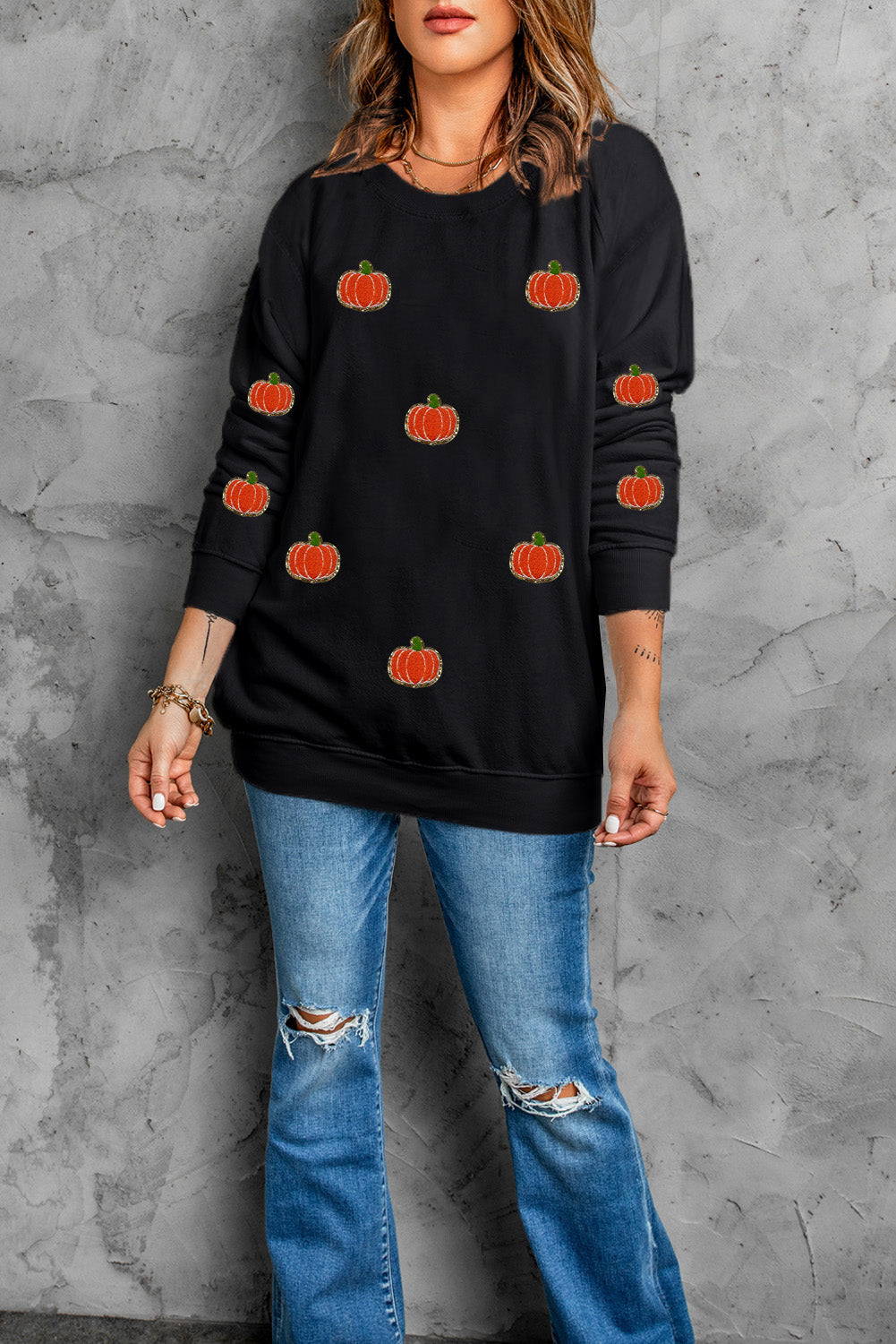 Pumpkin Round Neck Sweatshirt