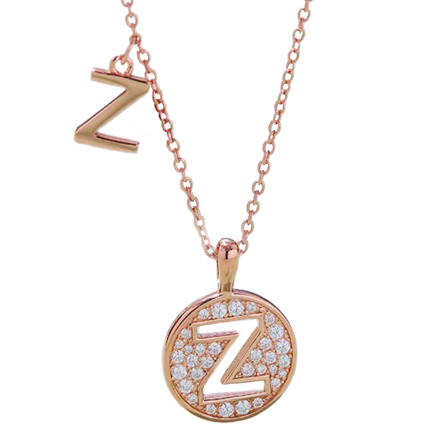 Rose Gold Moissanite Initial Charm Necklace - U to Z