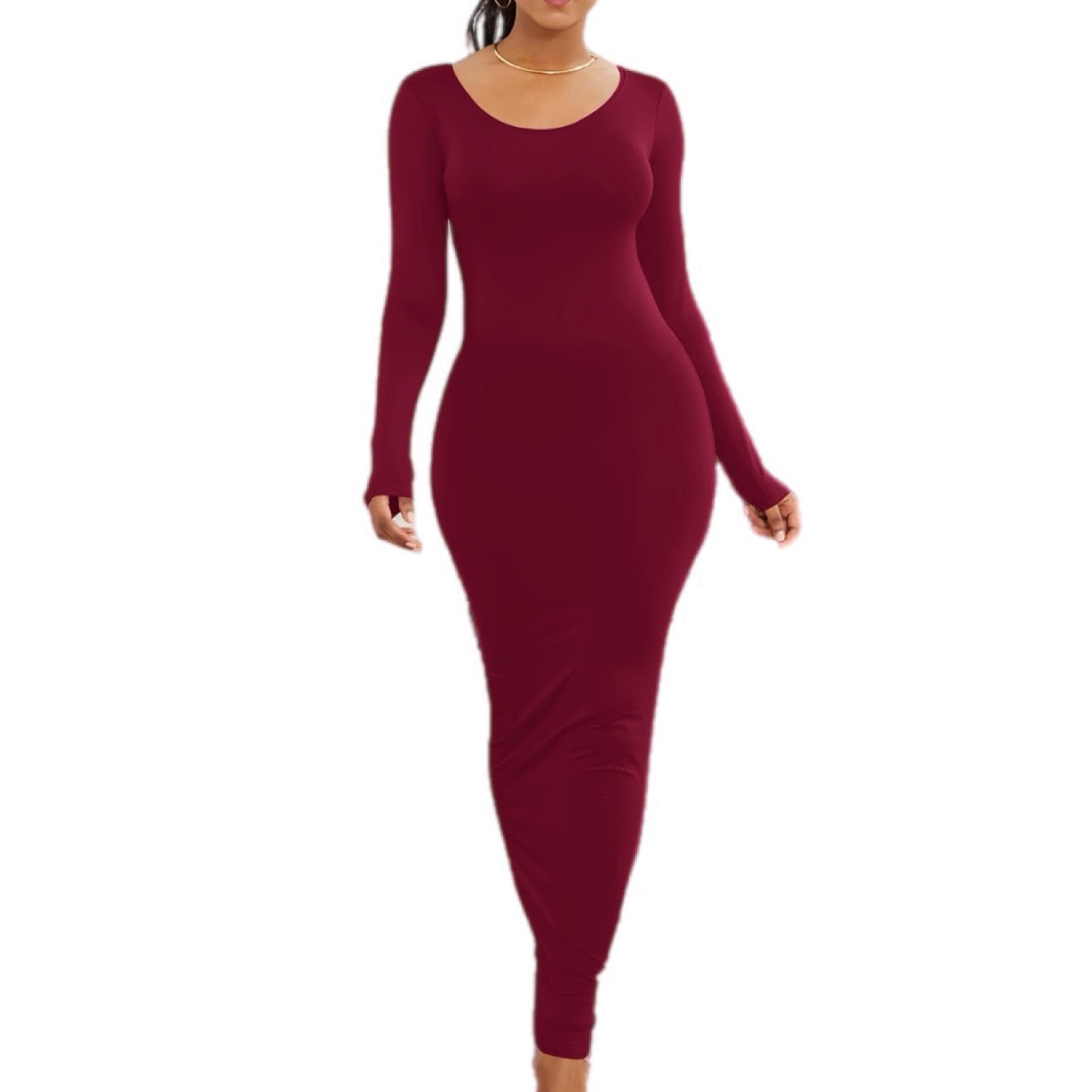 Sleek Long Sleeve Maxi Dress with Scoop Neckline