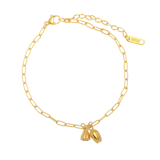 Gold Steel Lotus Flower Charm Anklet