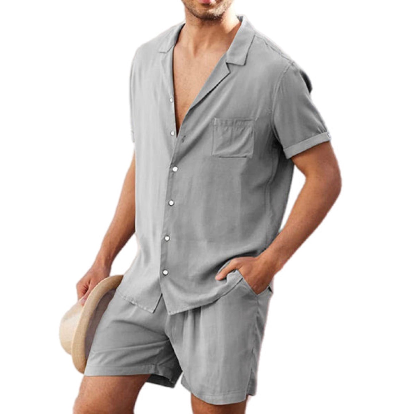 Linen Short Sleeve Button Up Shirt & Shorts Set