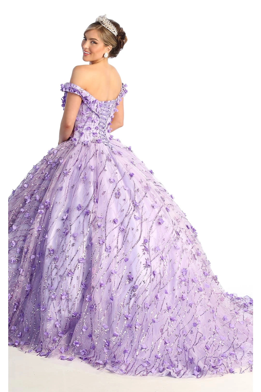 Glitter Off Shoulder Plus Size Floral Ball Gown