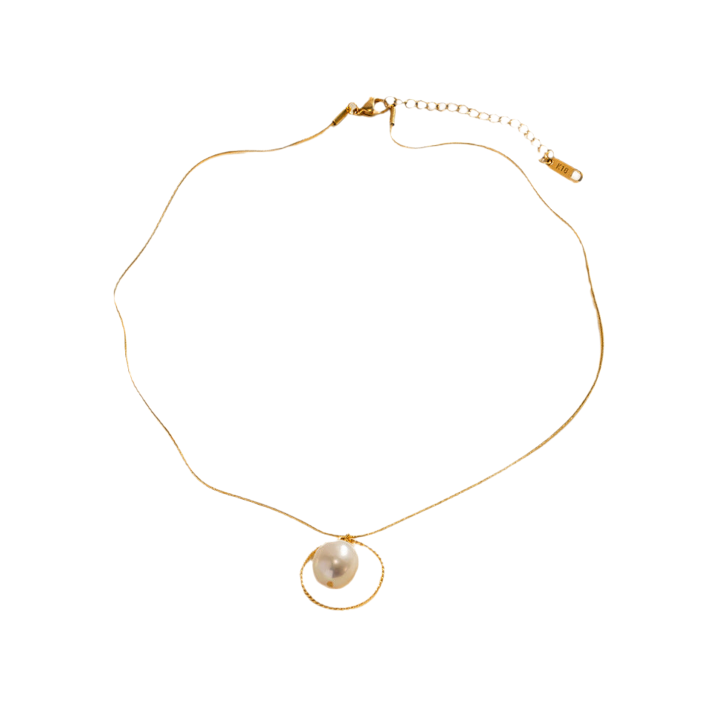 Freshwater Pearl Gold Steel Charm Necklace