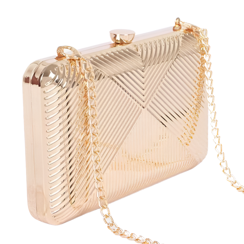 Textured Shiny Metal Box Clutch