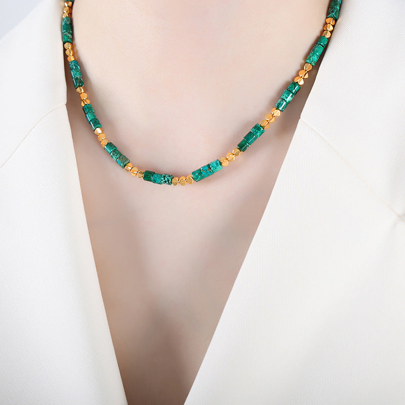 Imperial Jasper & Gold Steel Necklace