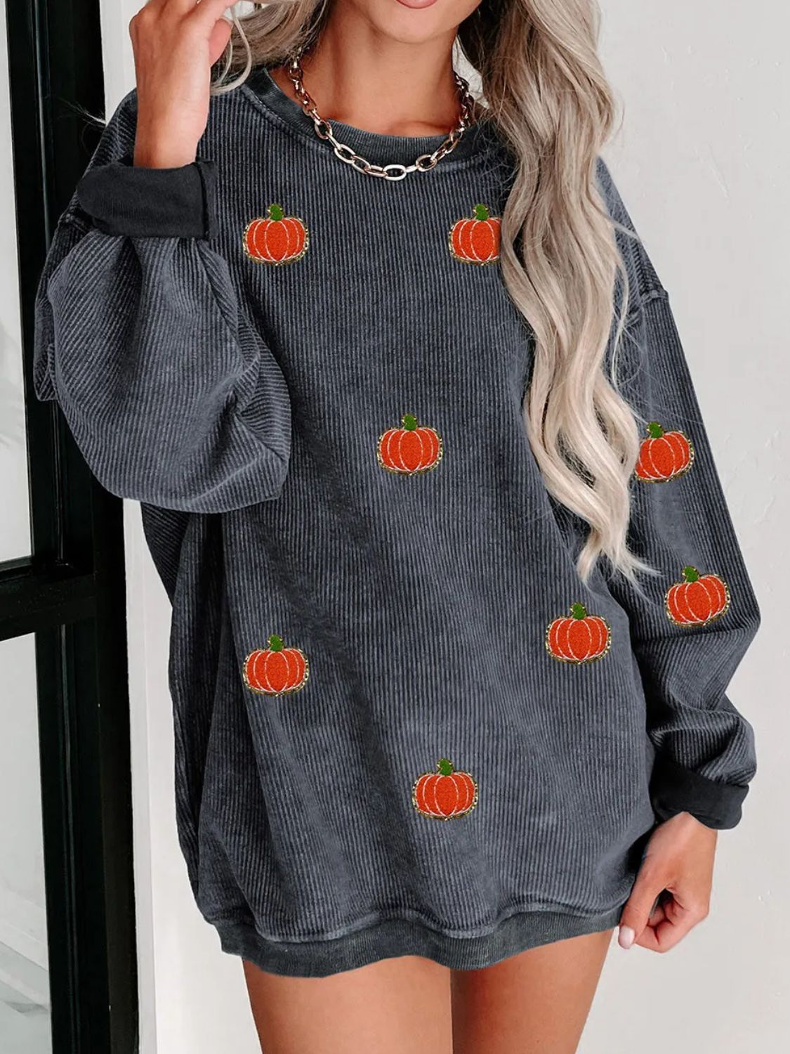 Pumpkin Round Neck Sweatshirt