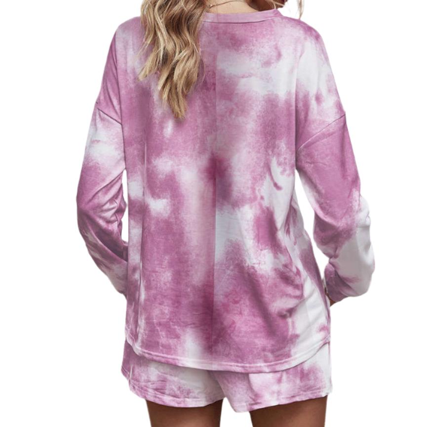 Tie-Dye Dropped Shoulder Top & Shorts Lounge Set