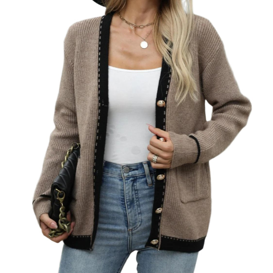 Contrast Trim Button Up Cardigan