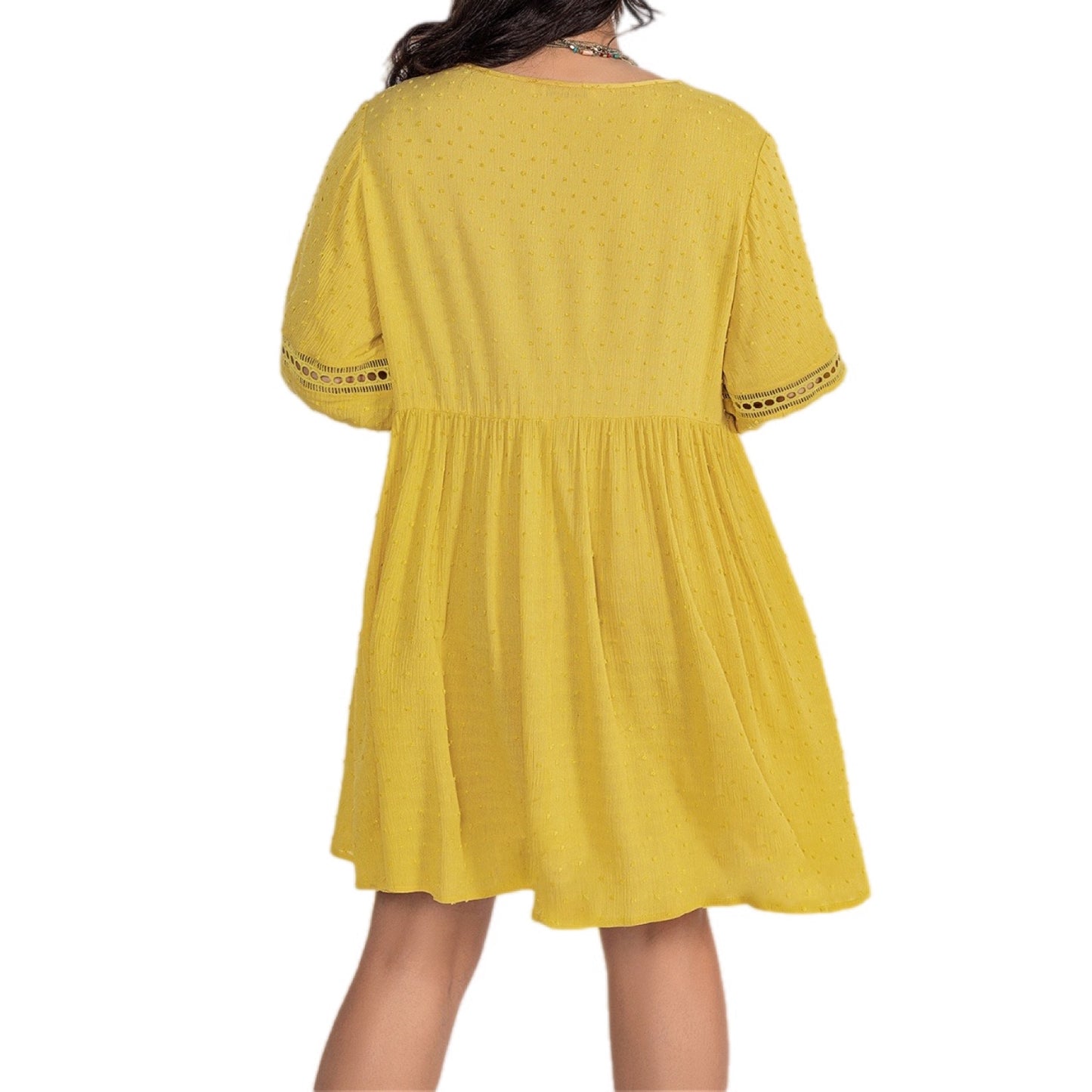 Plus Size Eyelet Swiss Dot Half Sleeve Mini Dress