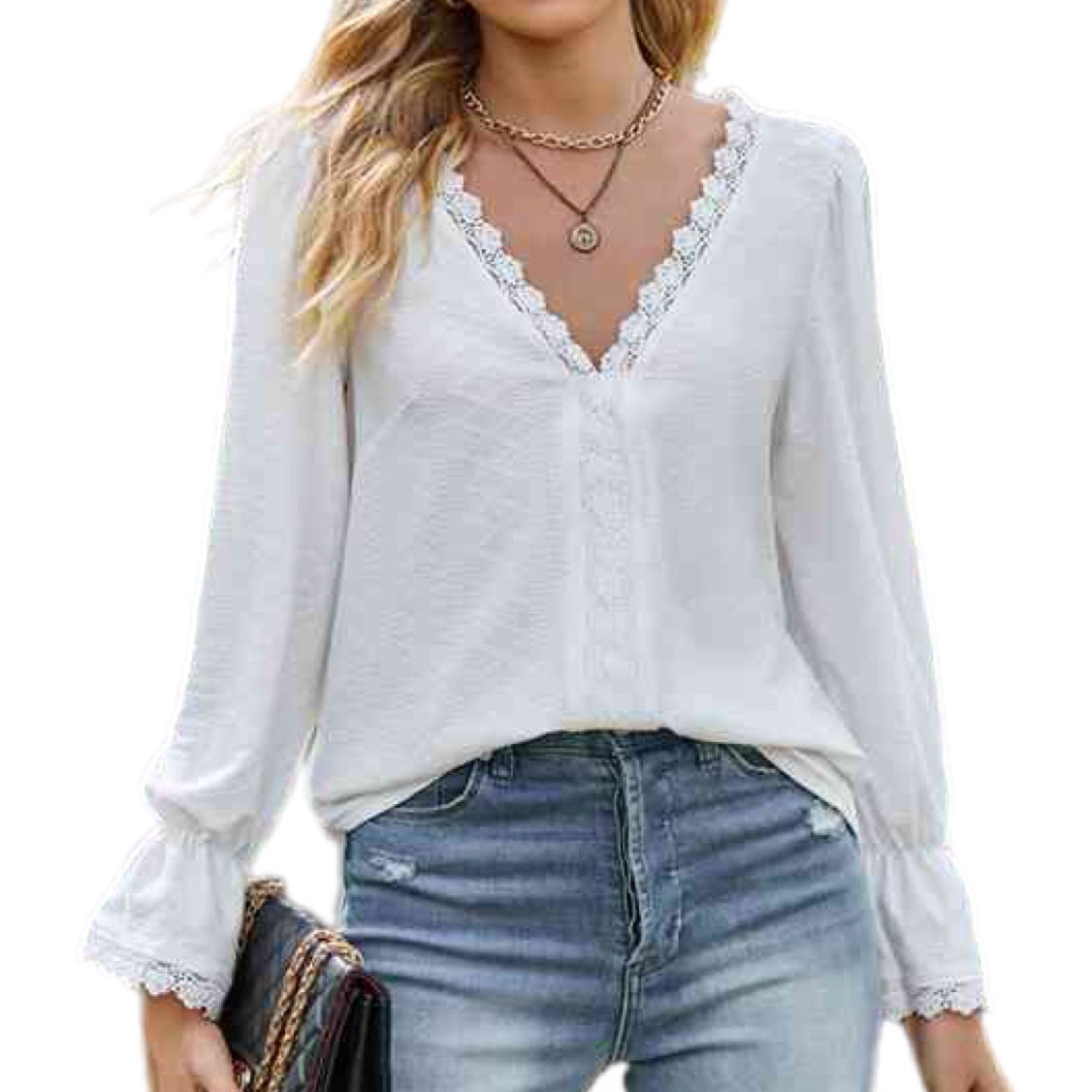 Adorable V-Neck Flounce Sleeve Blouse