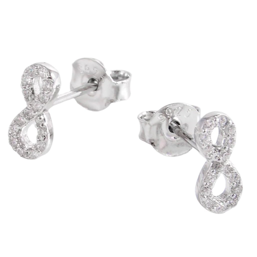 925 Sterling Silver CZ Infinity Stud Earrings