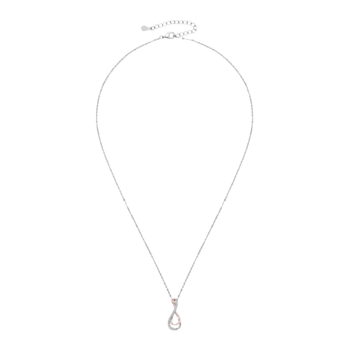 925 Sterling Silver & Rose Gold Infinity Charm Necklace with Moissanite Pave