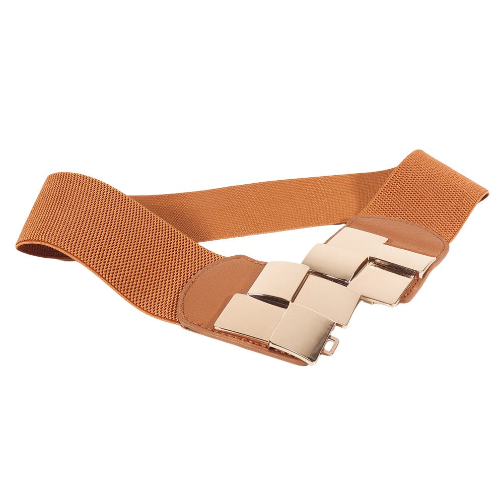 Geometric Buckle Elastic Wide Belt