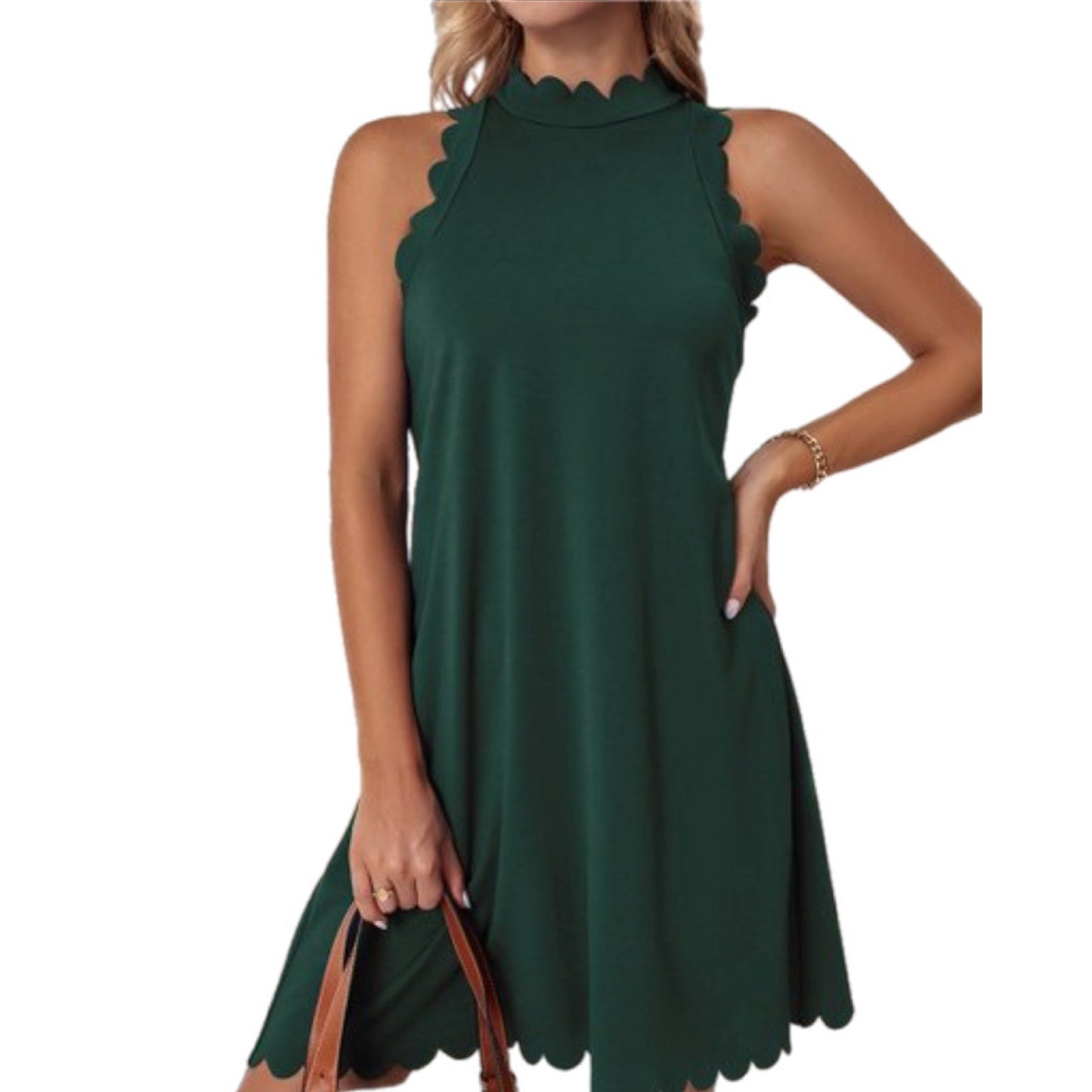 Scalloped Halter Neck Swing Dress