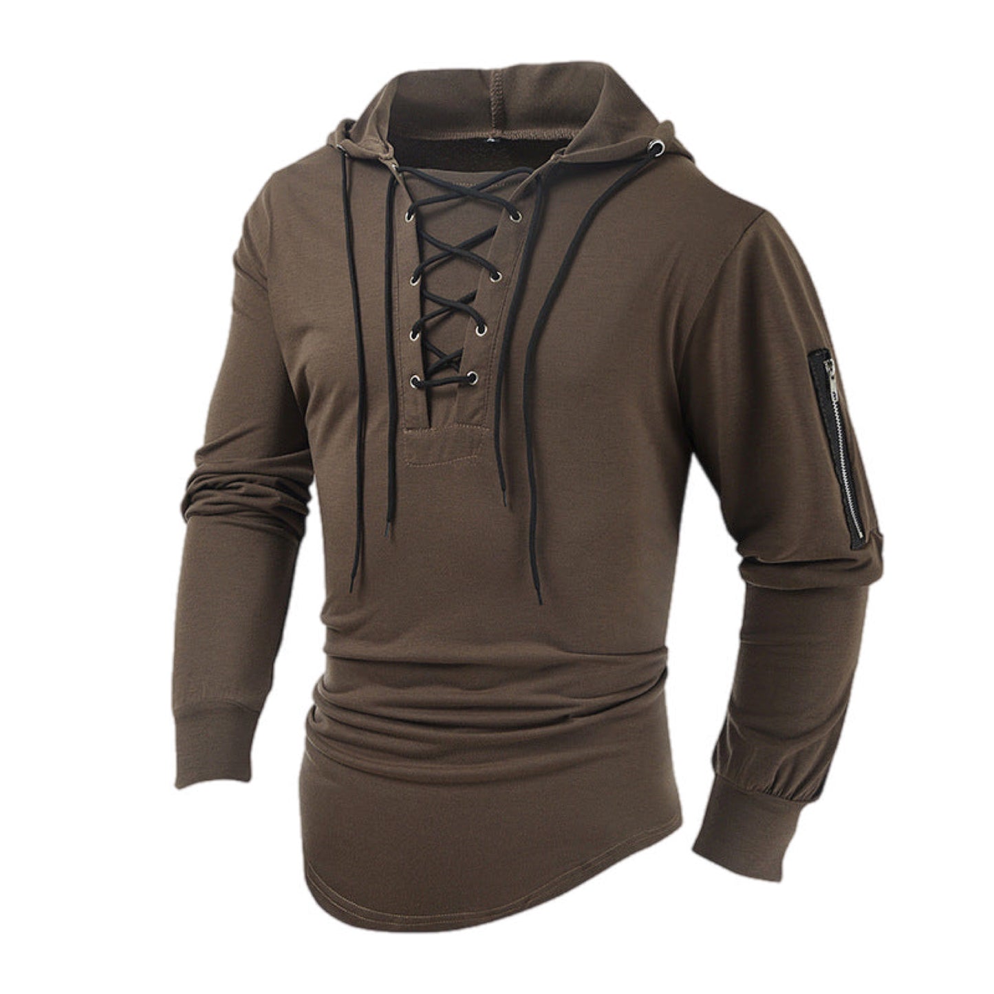 Lace Up Long Sleeve Shirt with Hood