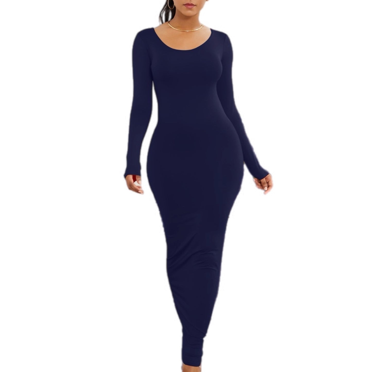 Sleek Long Sleeve Maxi Dress with Scoop Neckline