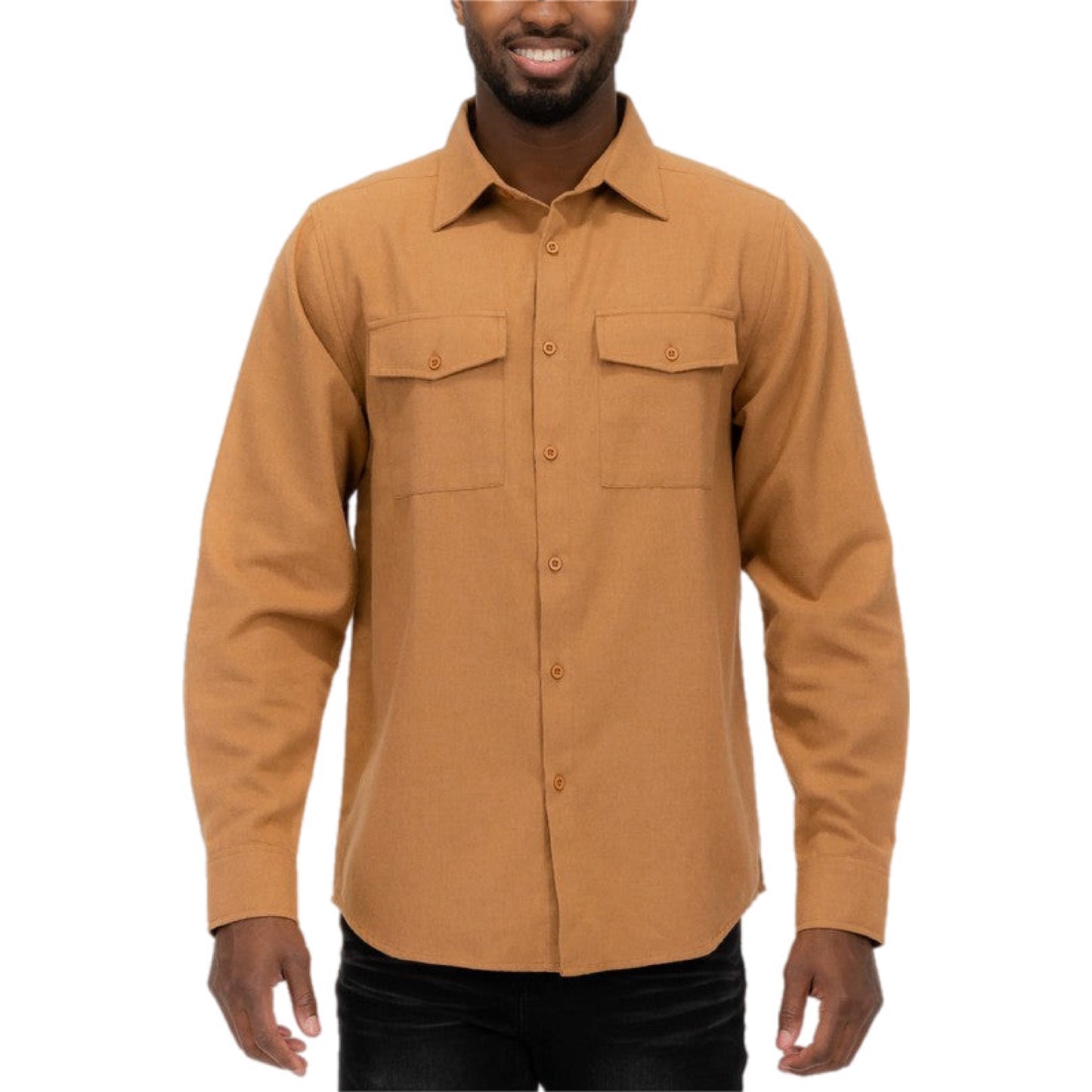 Solid Dual Button Down Flannel Shirt