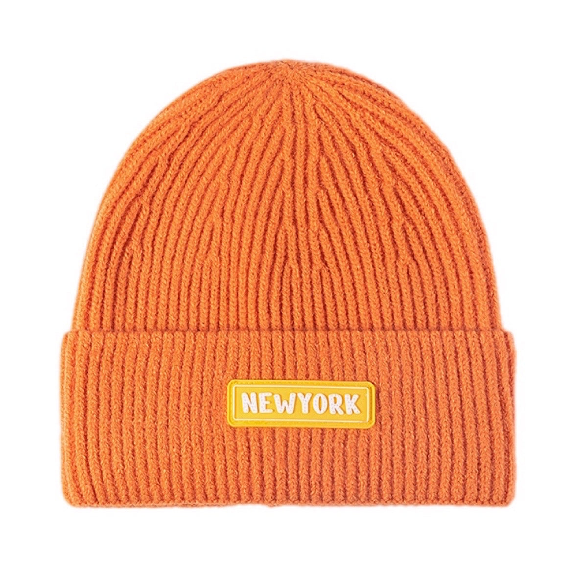 NEWYORK Patch Rib-Knit Cuffed Beanie