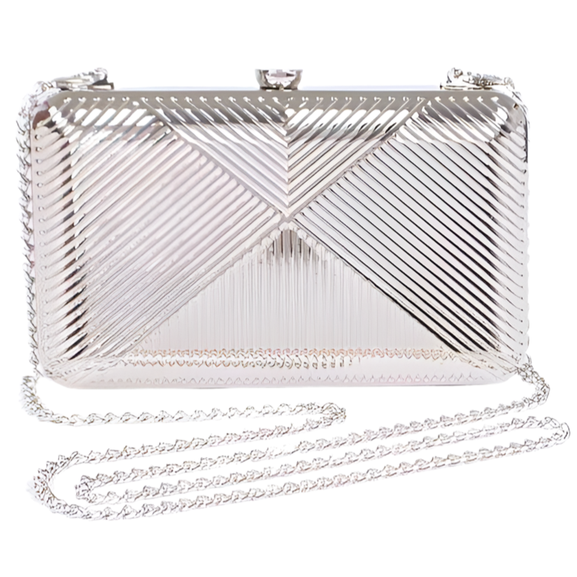 Textured Shiny Metal Box Clutch