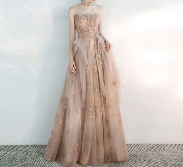 Champagne Strapless Evening Gown