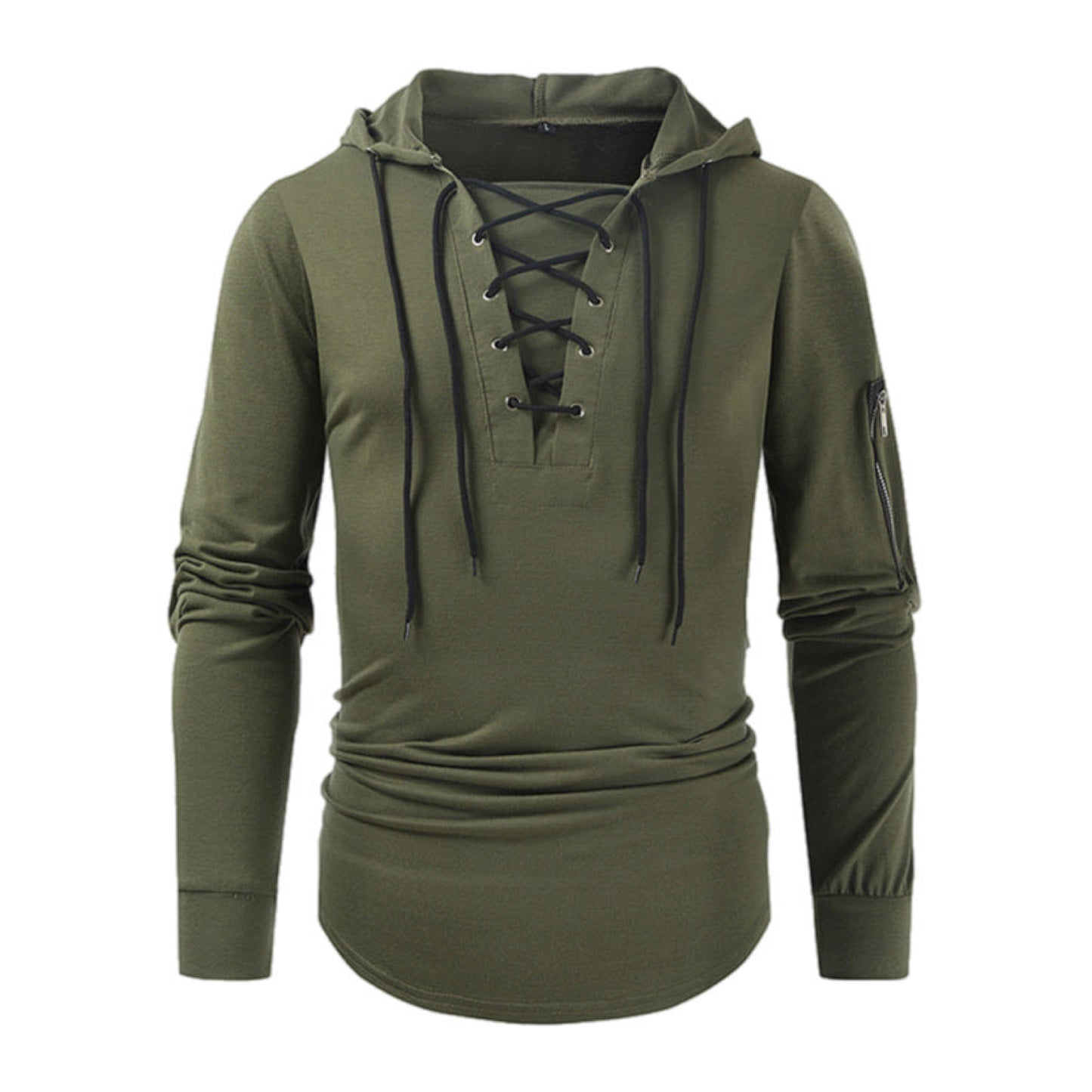 Lace Up Long Sleeve Shirt with Hood