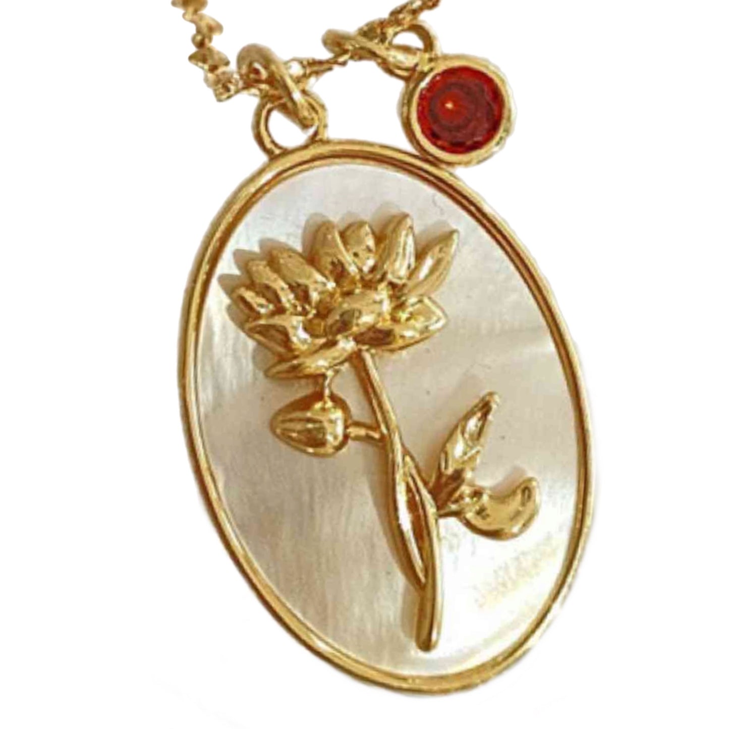 Birth Flower Gold Charm Necklace with Shell