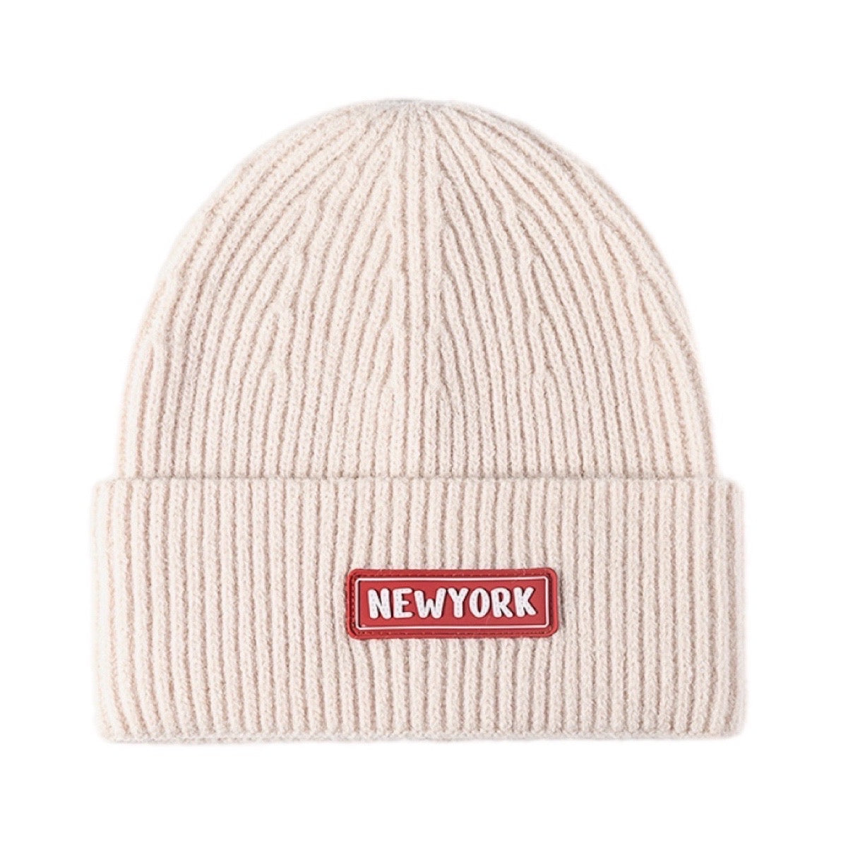 NEWYORK Patch Rib-Knit Cuffed Beanie