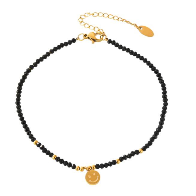 Gold Steel Gemstone Beaded Charm Anklet