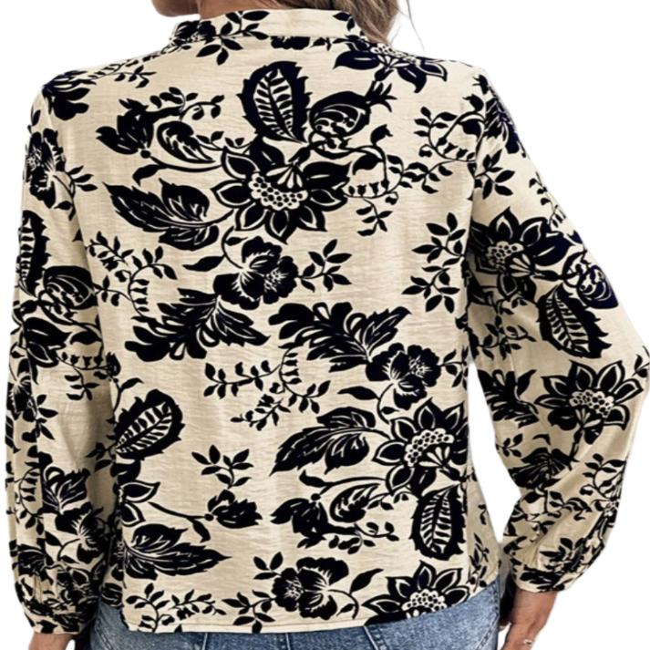 Printed Notched Long Sleeve Shirt