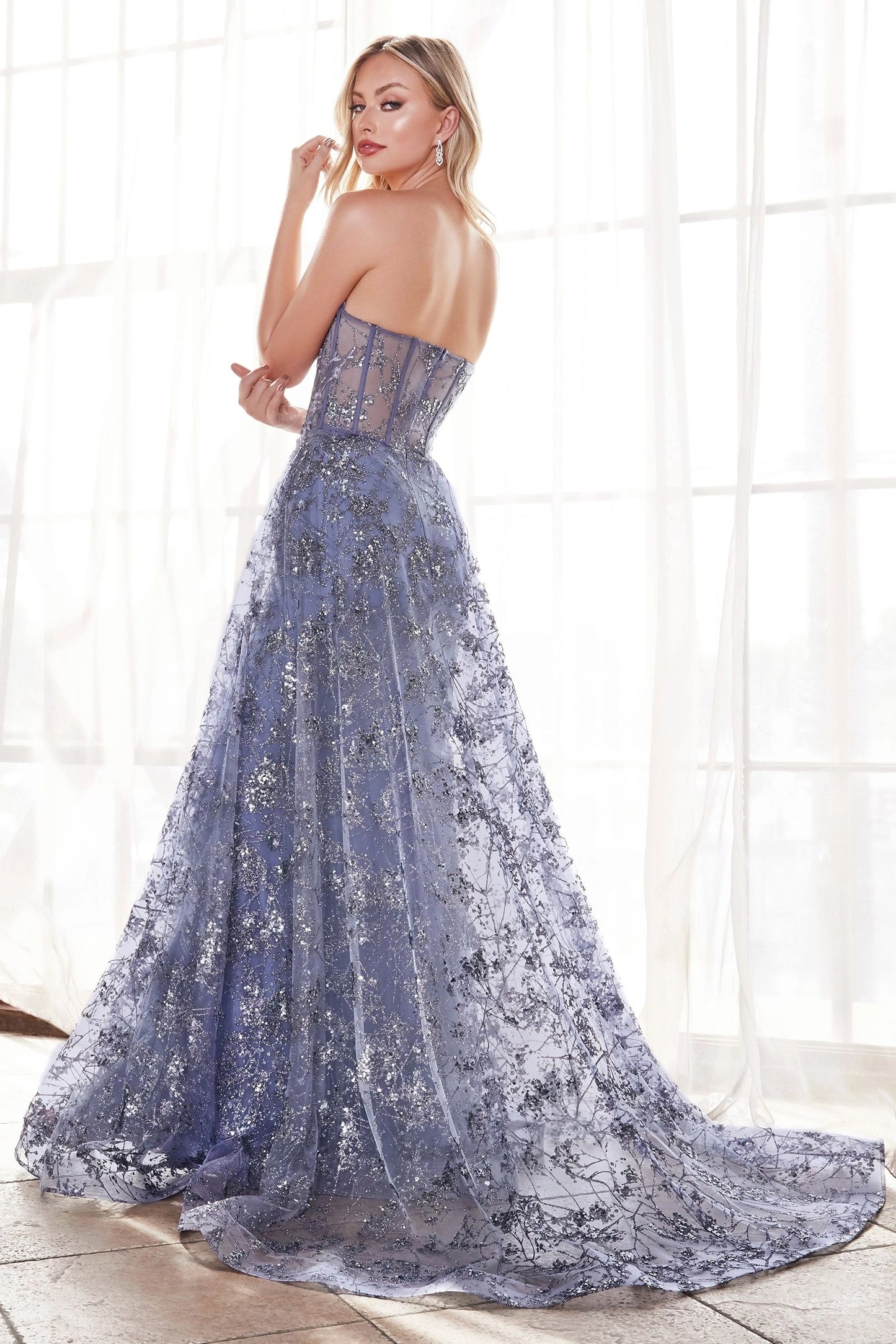 Floral Applique Evening Gown