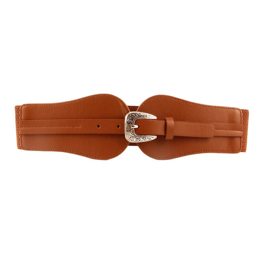 Wide Elastic Belt with Metal Buckle