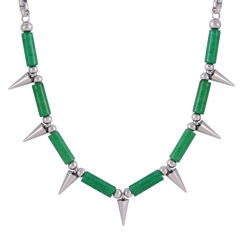 Green Aventurine Spike Silver  Choker