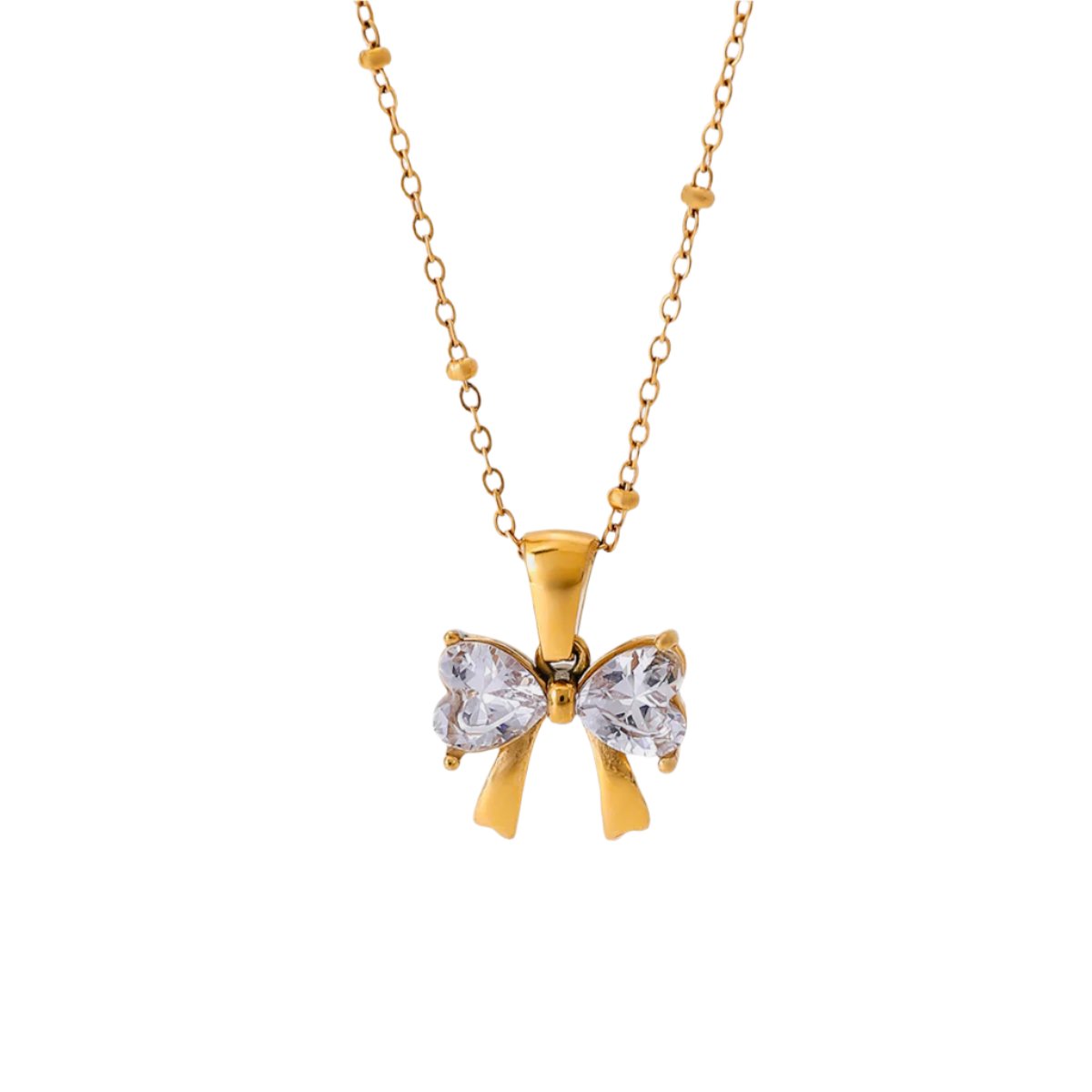 Gold or Silver Steel Inlaid Zircon Bow Necklace