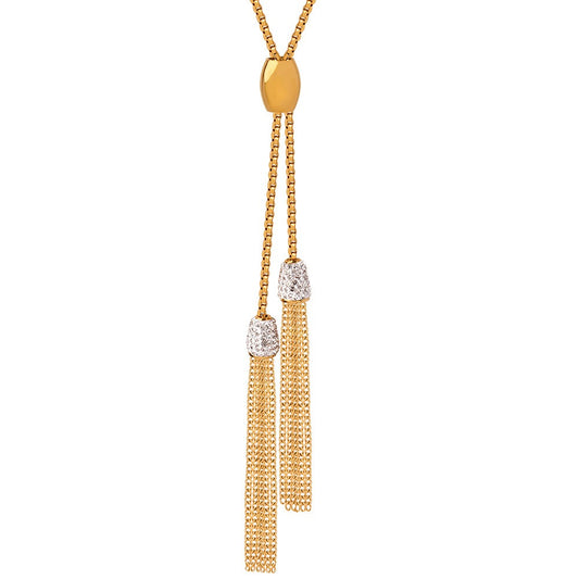 Gold or Silver Steel Tassel Necklace with CZ Accents