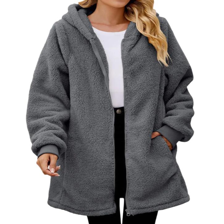 Fuzzy Zip Up Hooded Jacket