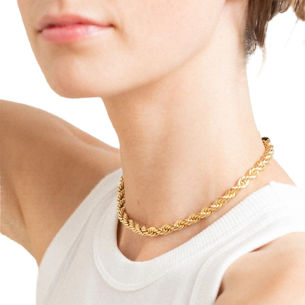 Gold Steel Twisted Chain Necklace