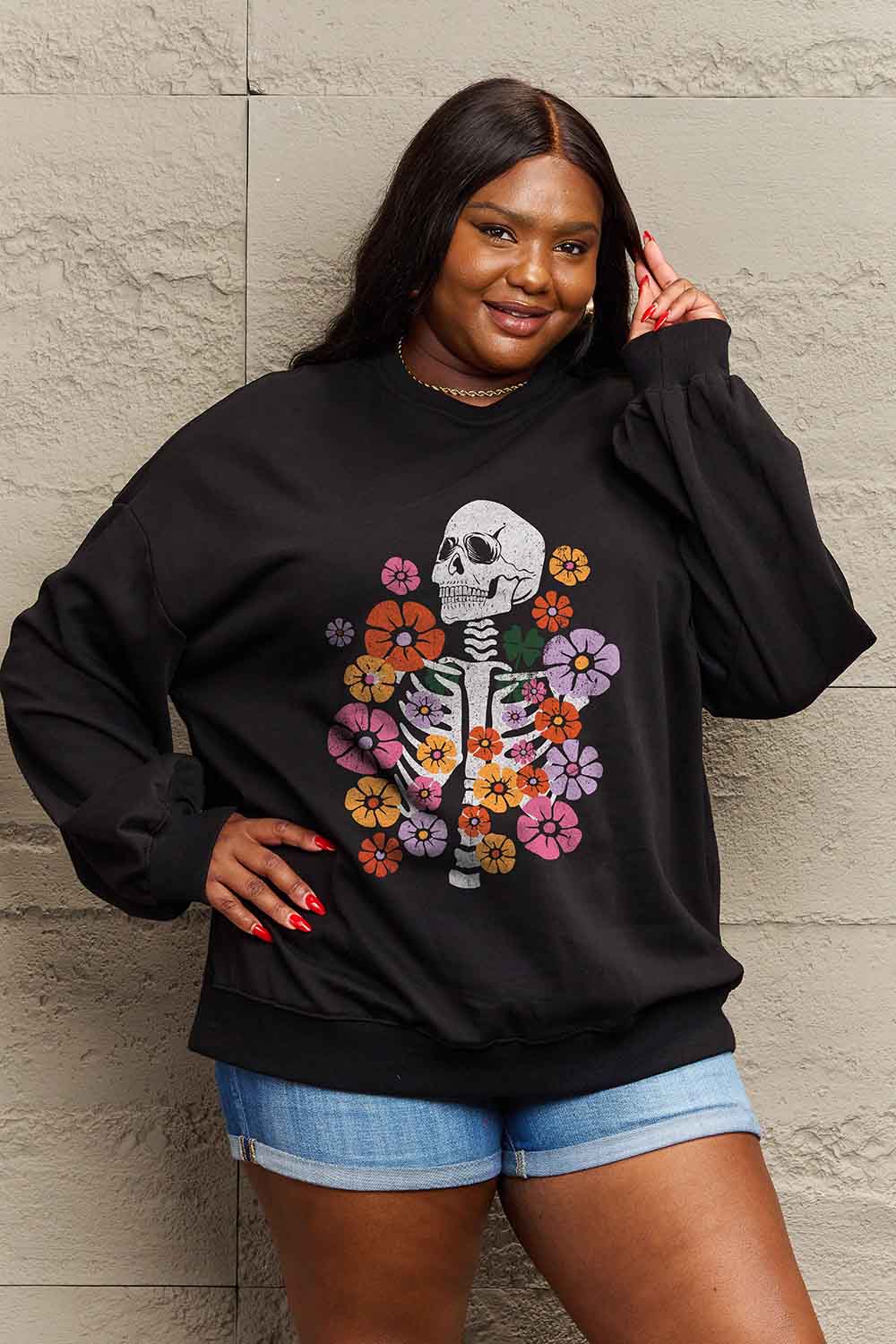 Flower Skeleton Graphic Sweatshirt