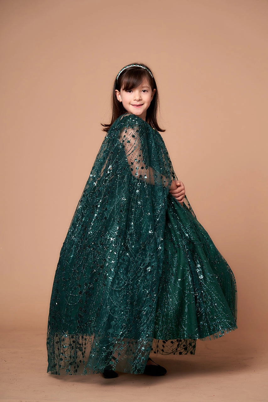 Glitter Detachable Cape Mini Quince Dress