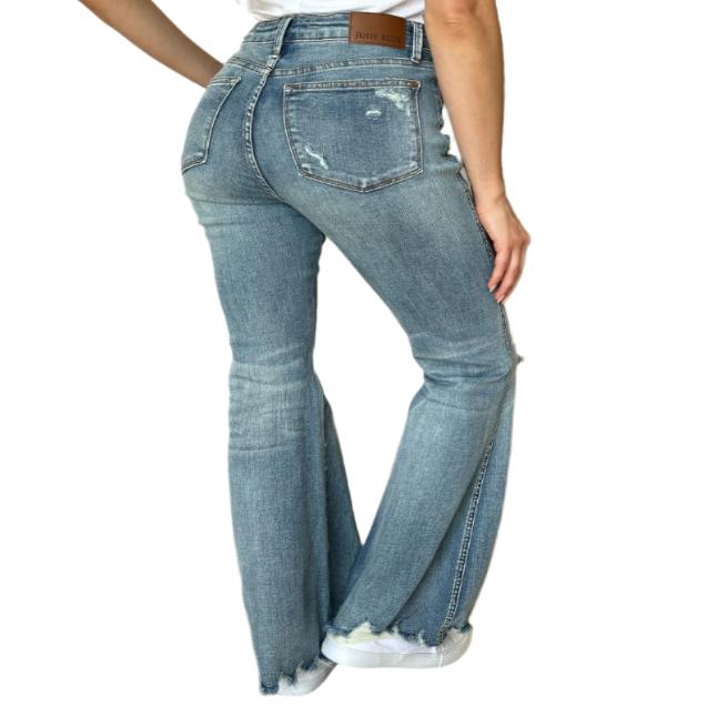 Medium Rise Tummy Control Destroy Flared Jeans