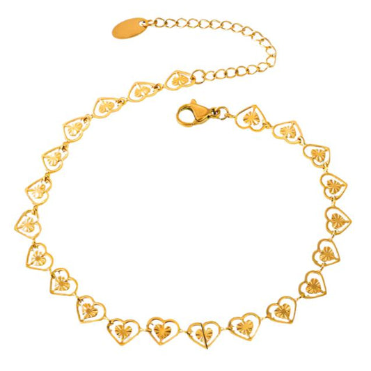 Gold Steel Heart Charm Anklet