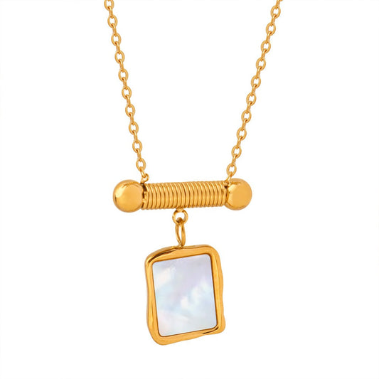 Gold Steel Gemstone Charm Necklace