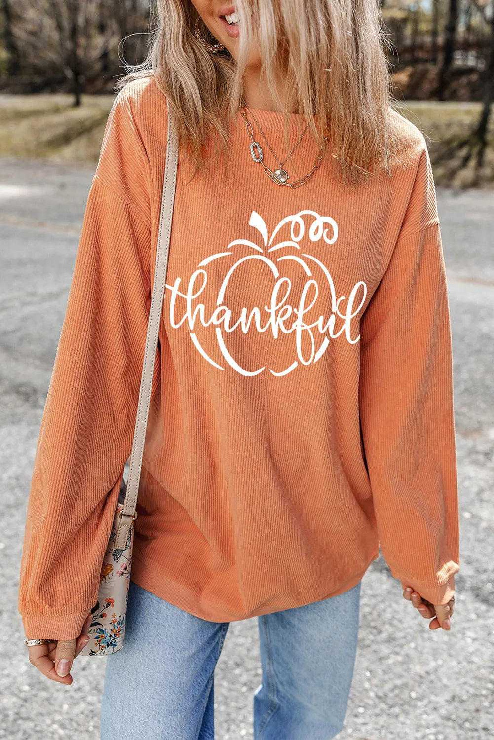 Thankful Pumpkin Graphic Round Neck Sweatshirt