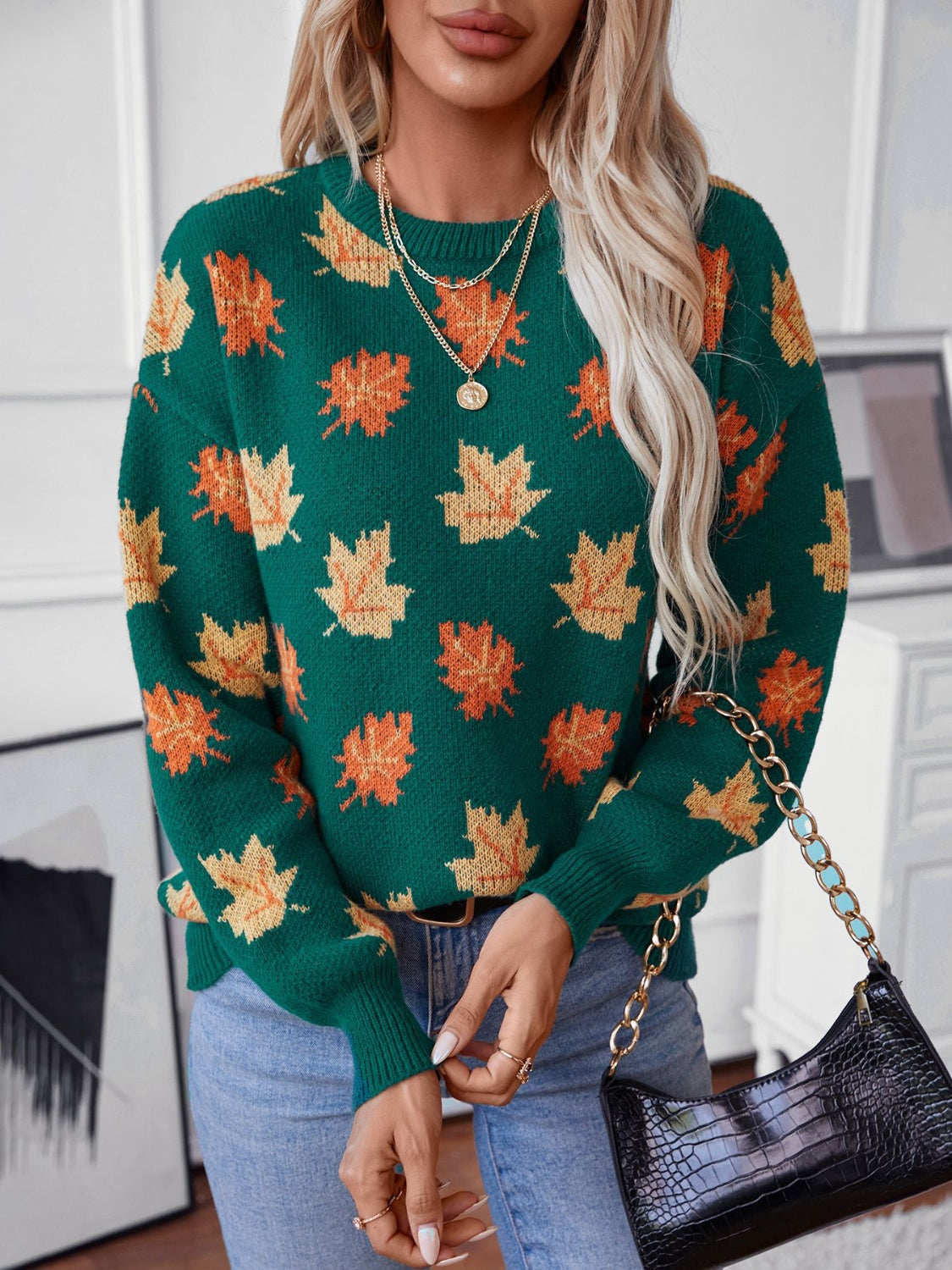 Maple Leaf Round Neck Sweater