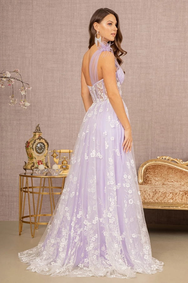 A-Line Sheer Gown With Flower Applique