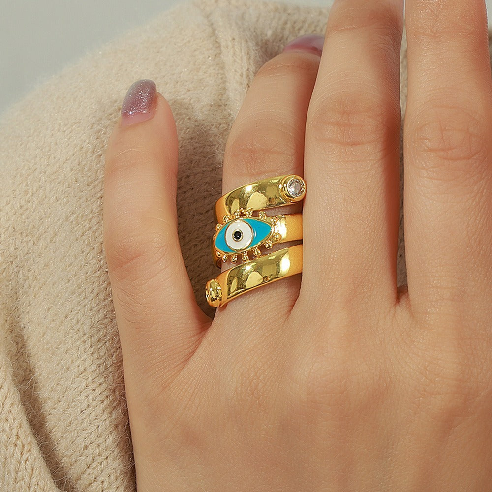 Gold Steel Evil Eye Wrap Ring