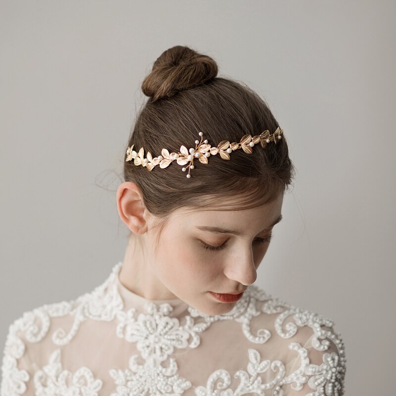 Gold Leaf Head Piece with Pearl Accents