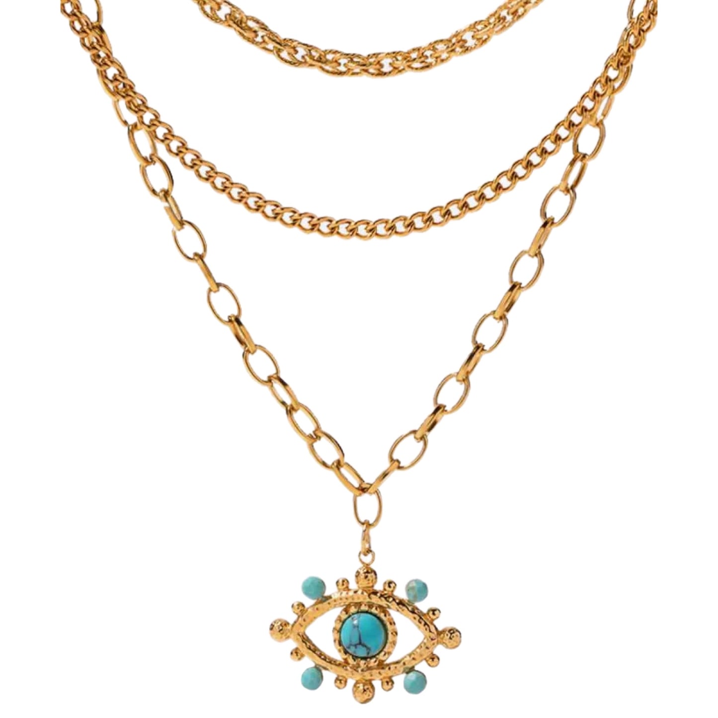 Gold Evil Eye Necklace with Turquoise Accents